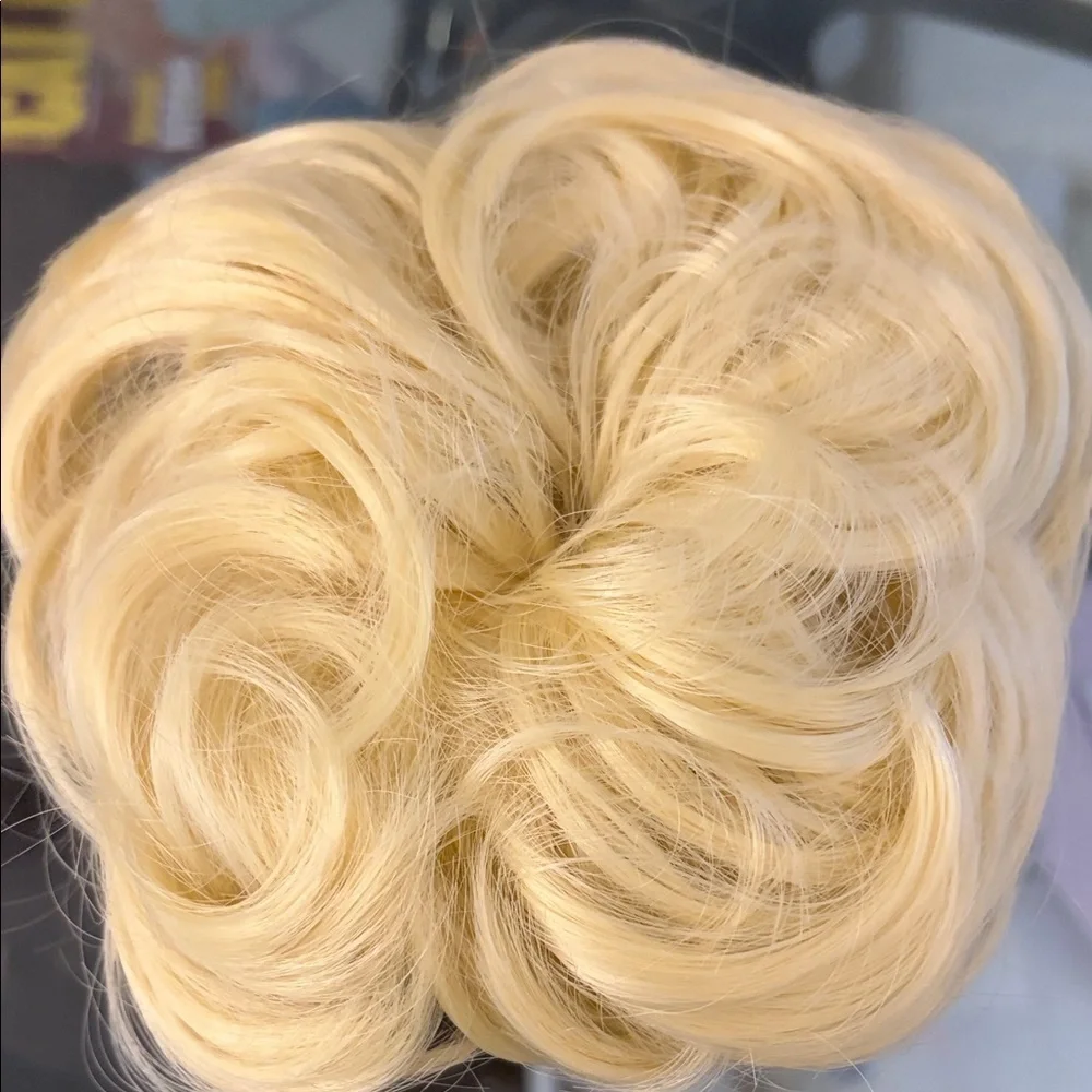 hairpiece: Blonde bun elastic pony tail wrap.